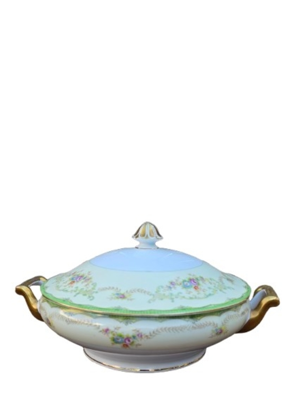 Noritake Vintage Porcelain Covered Serving Dish in White and Gold